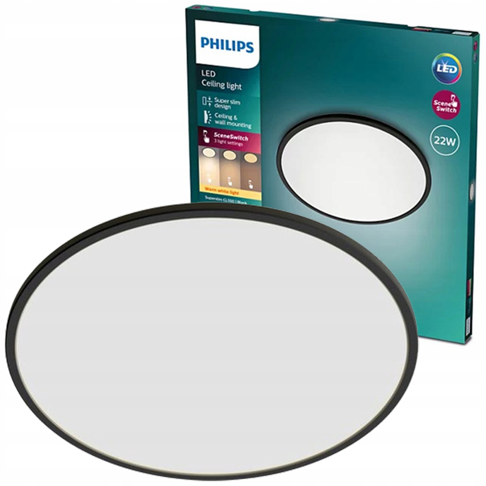 Stropné Svietidlo Led Stropné svietidlo nástenné 22W 43cm Stmievateľné Čierna Philips