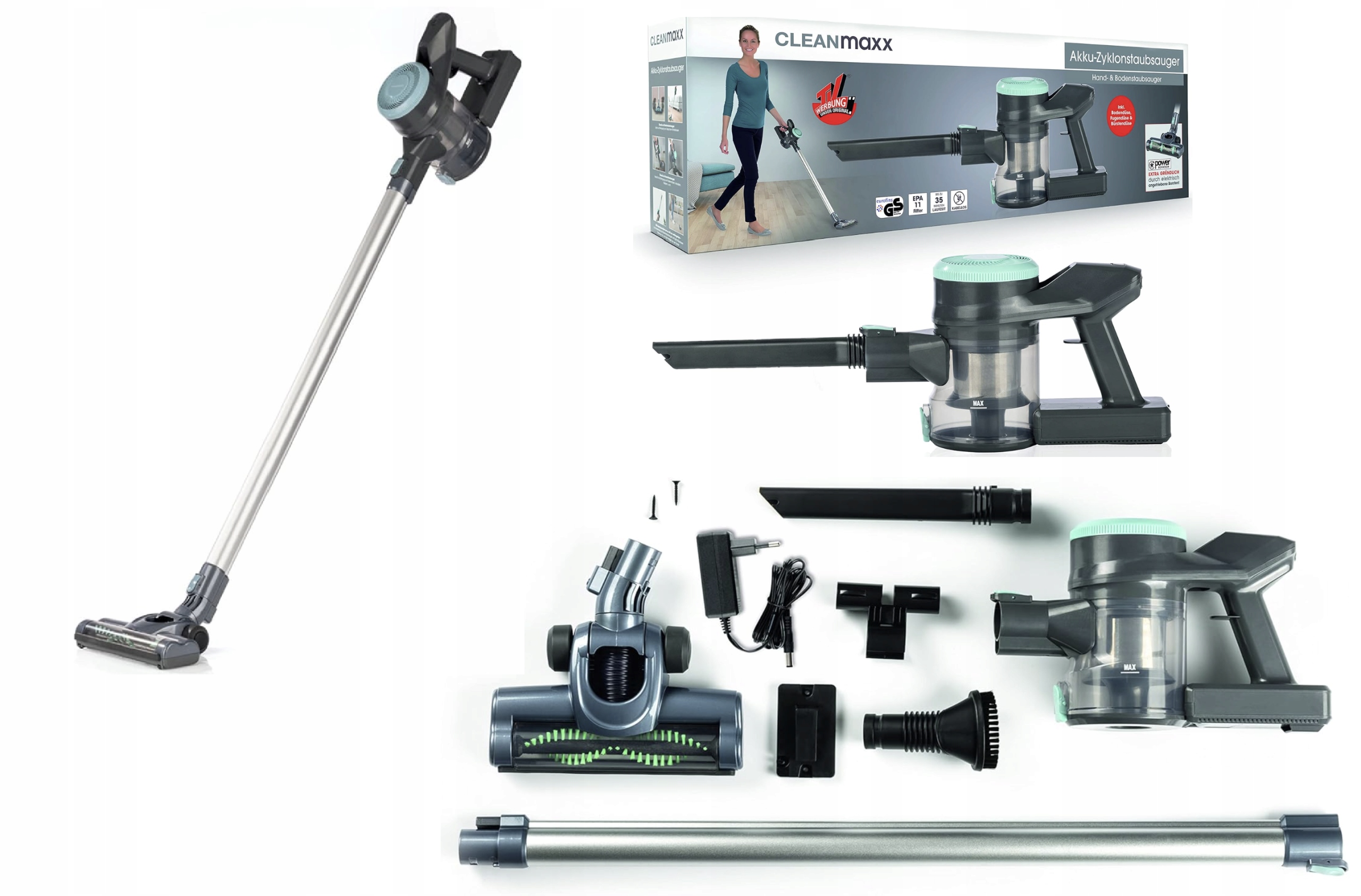 2w1 Mocny Odkurzacz pionowy CLEANmaxx bezprzewodowy Z Turboszczotką