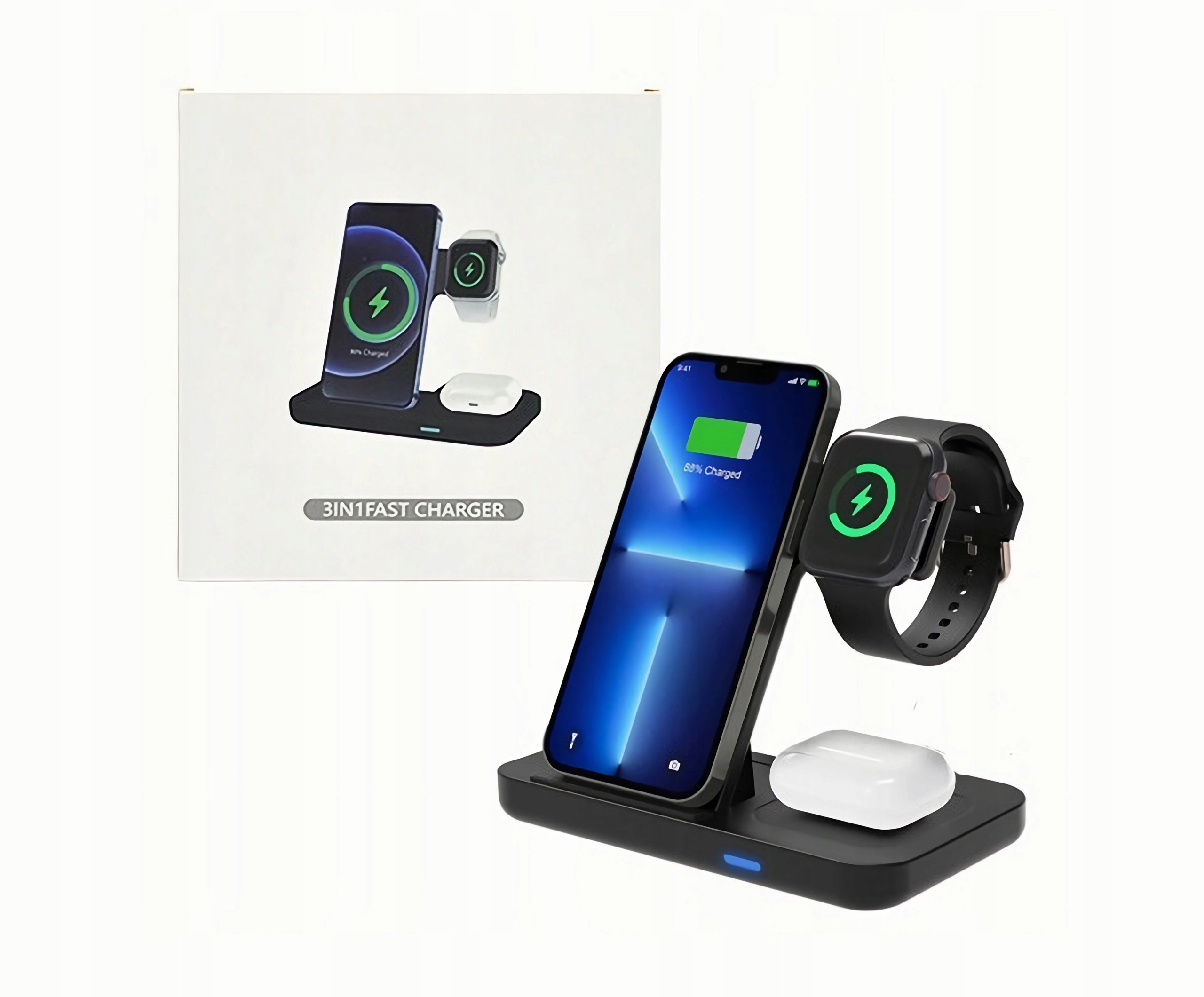 Ładowarka Indukcyjna Bezprzewodowa Szybka 3W1 15W do SAMUSNG IPHONE Watch Złącza USB typ C