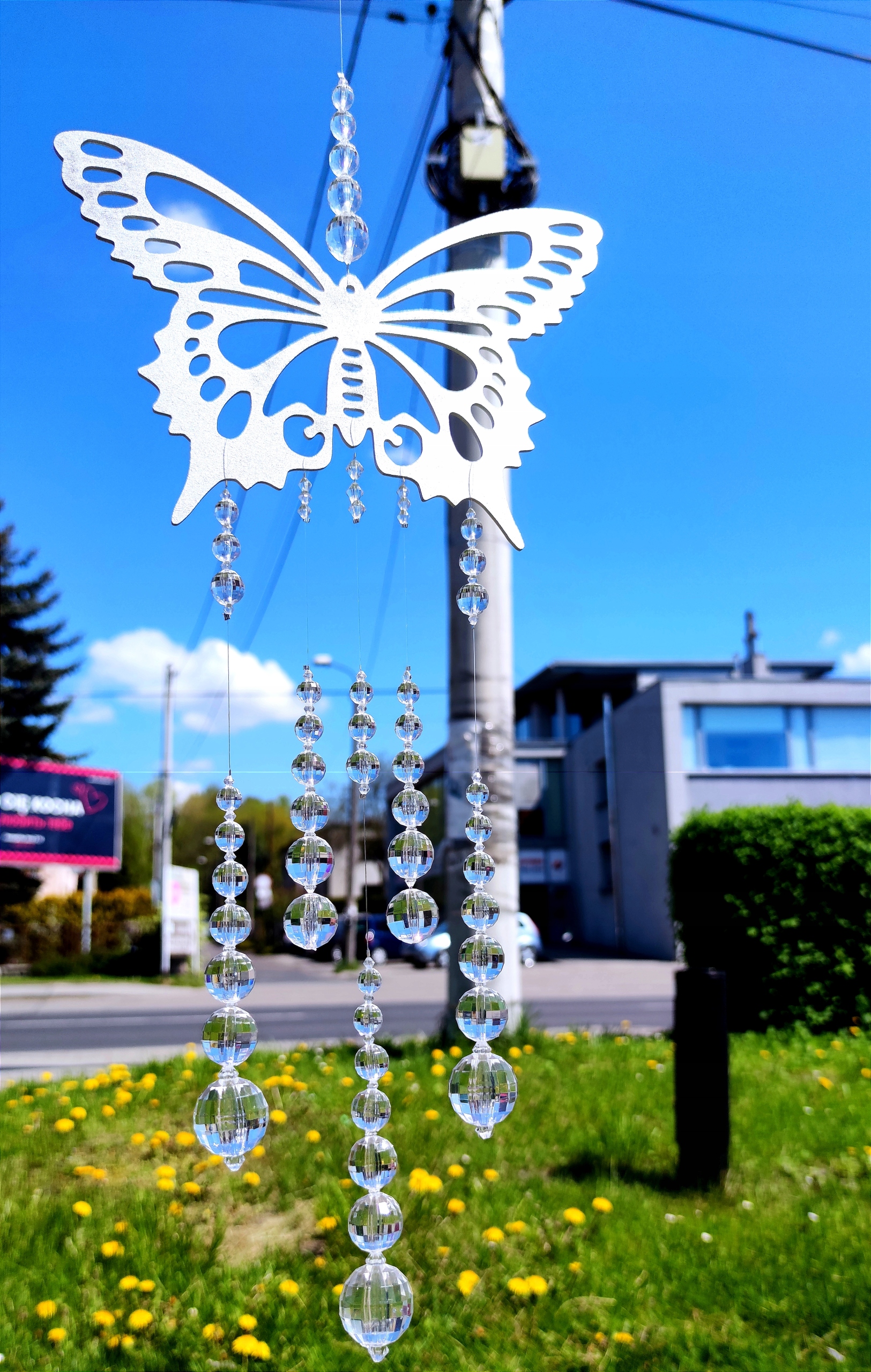 ŁAPACZ SNÓW MOTYL KRYSZTAŁKI KORALIKI OZDOBA KULE