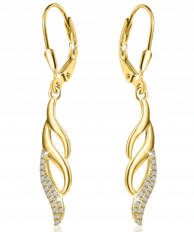 Zlaté Náušnice Dámské Závěsné s Zirkony Dárek Pozlacené Stříbro 925