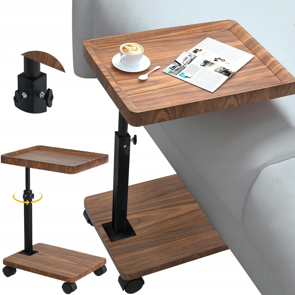 Boční Odkládací Stolek Na Kolečkách Pod Notebook Kávový Loftový Rustikální
