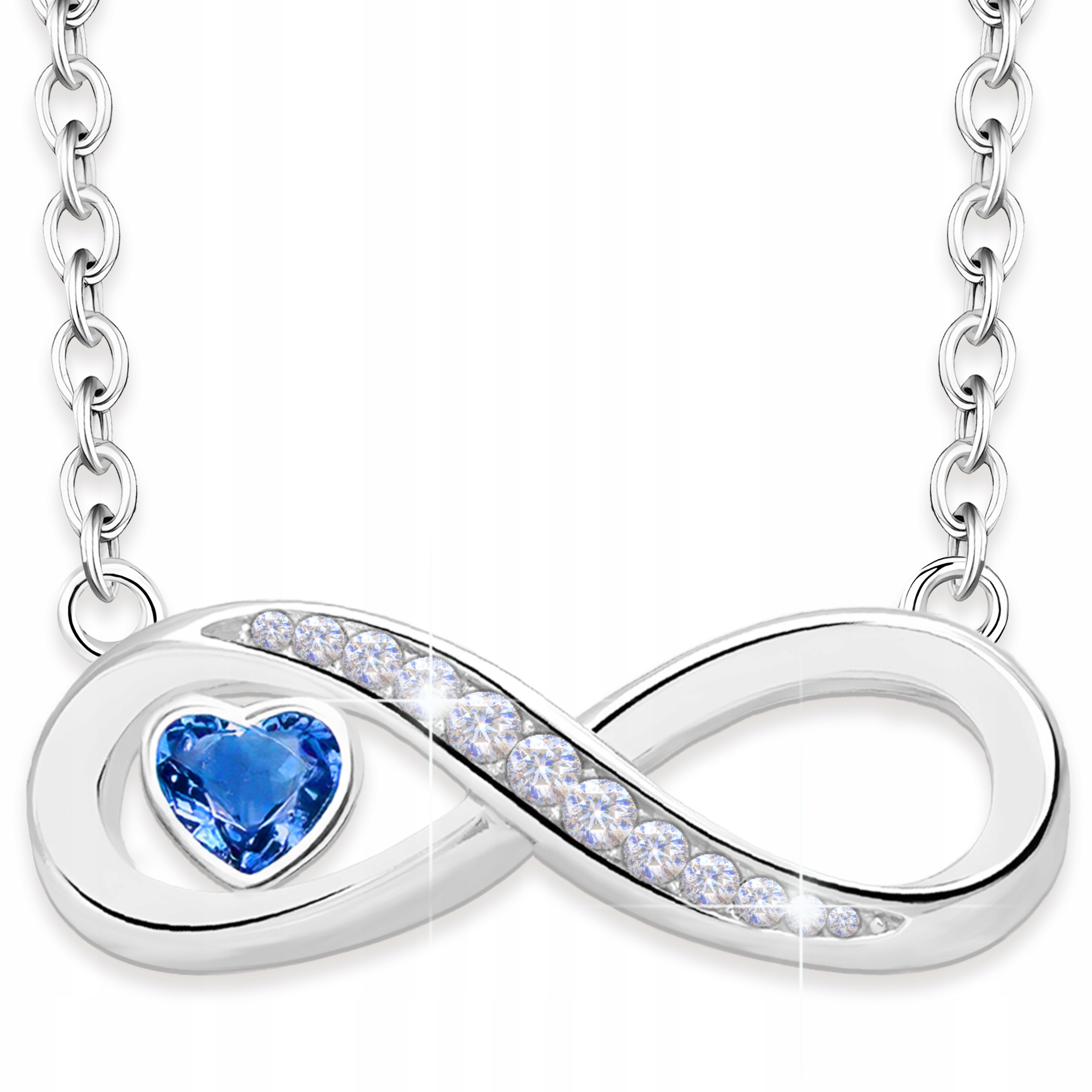 Stříbrný náhrdelník Nekonečno se srdcem Safírový Křišťál Stříbro 925