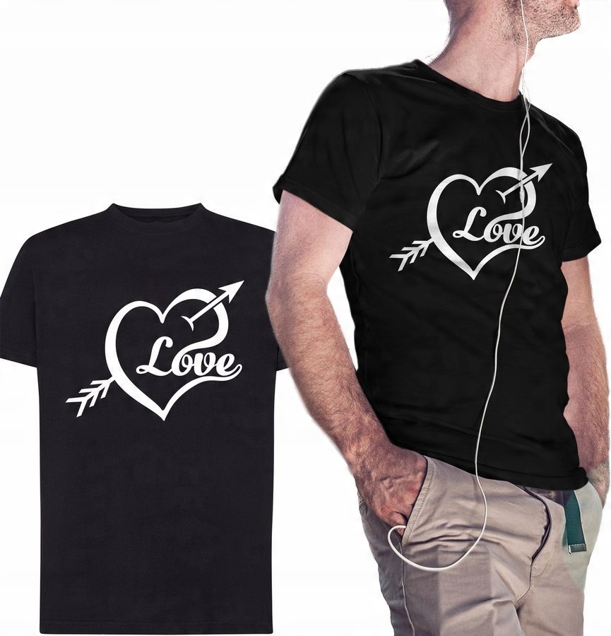

Koszulka męska z sercem Love, prezent, czarna Xs
