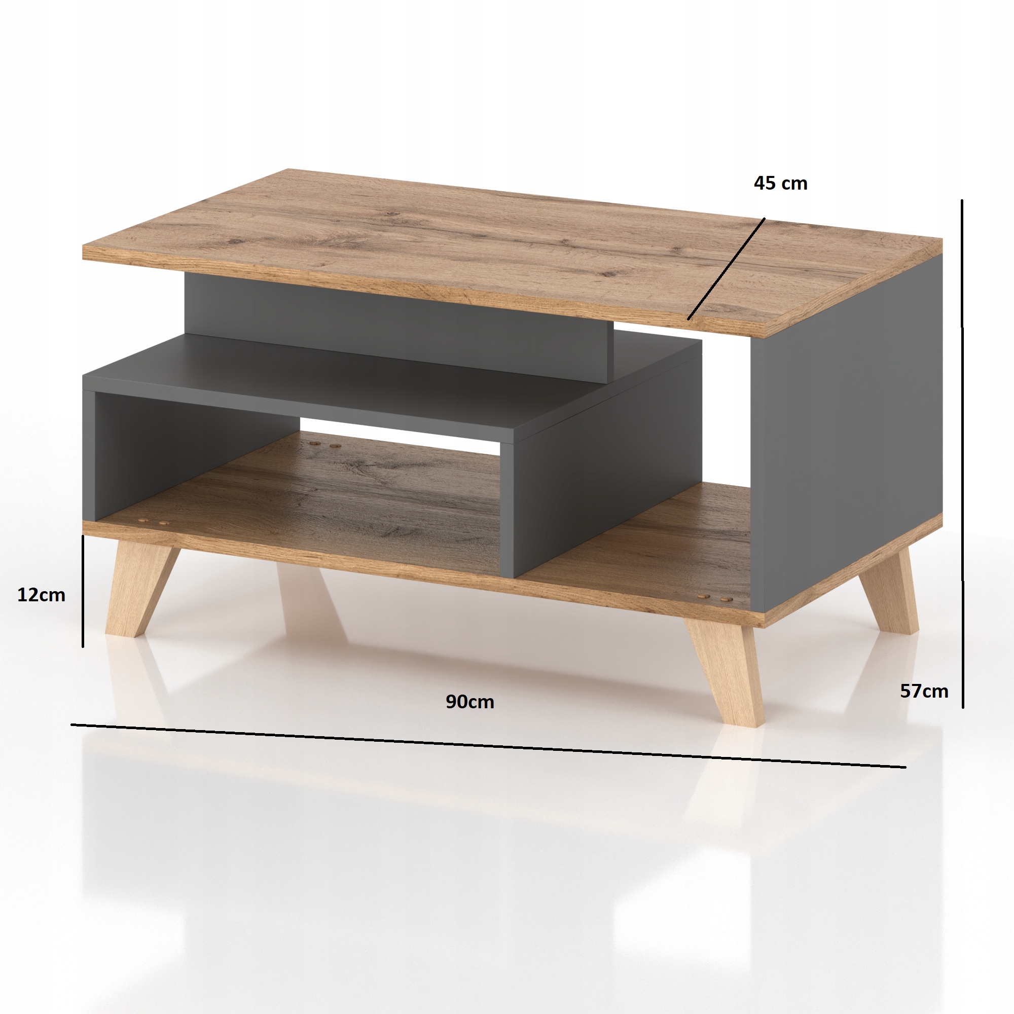 STOLIK KAWOWY 90cm SCANDI GRAFIT DĄB WOTAN ŁAWA POKÓJ SALON SKANDYNAWSKI Marka Concordia