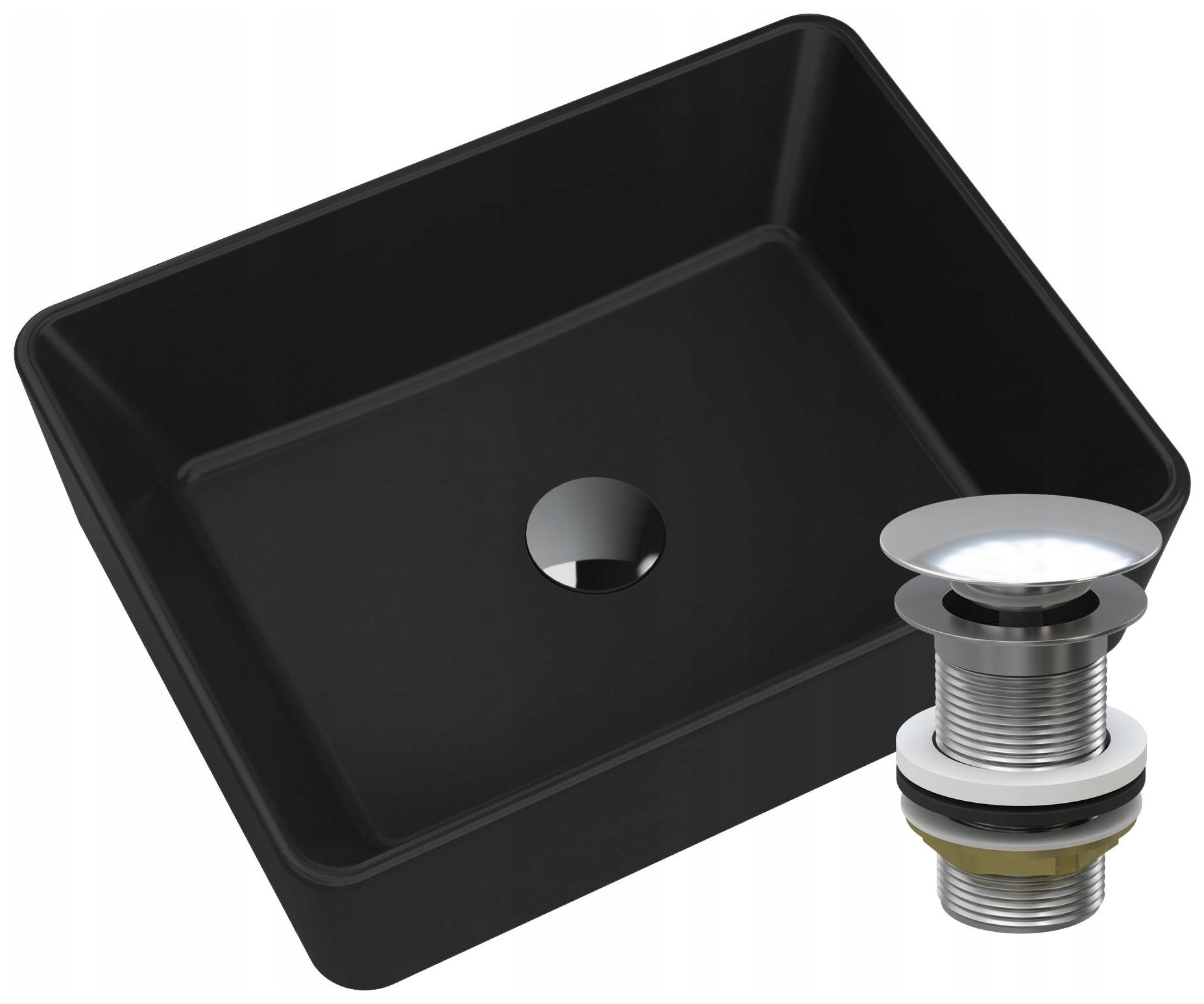 Granitové Umývadlo Na Dosku Čierne Chrómový Odtok