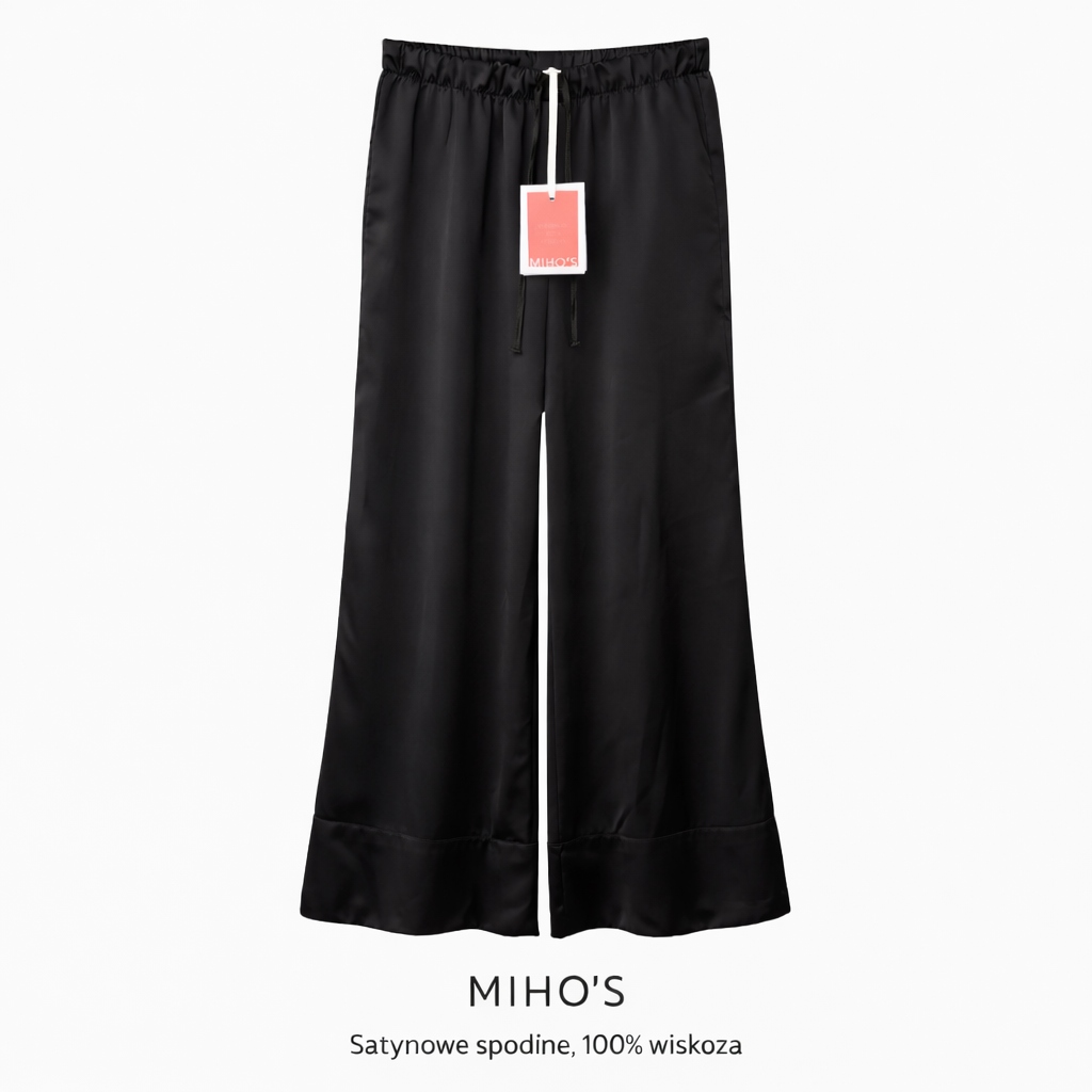 Elegantní saténové kalhoty Miho’s dámské 100% viskóza široké Italian