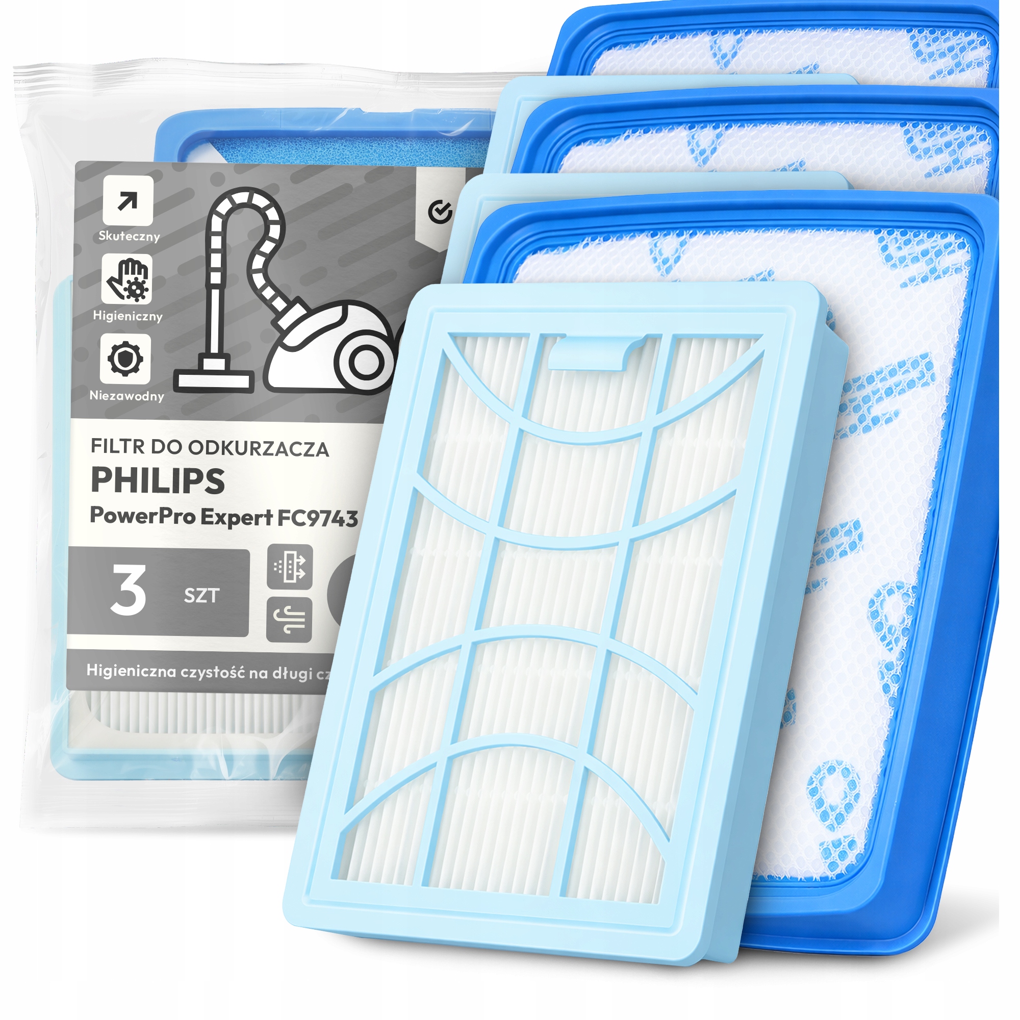 3x Vzduchové Filtry pro Vysavač Philips PowerPro Expert FC9743 Filtr Em-w