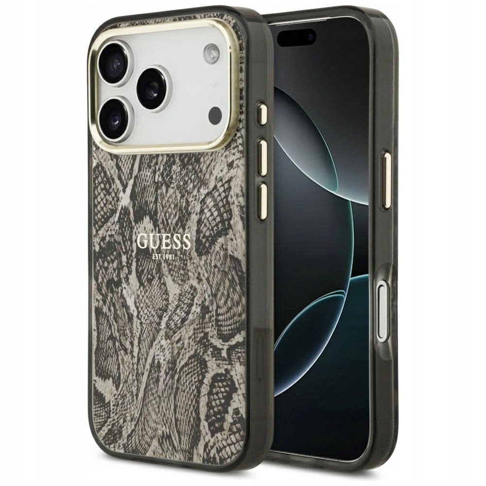 Pouzdro Guess Python Pattern MagSafe pro Apple iPhone 17 Pro, hnědé