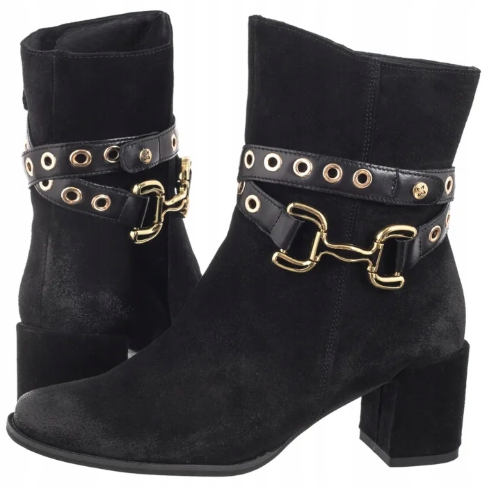 Boty Kotníkové Boty Kožené na podpatku Maciejka Černé 06679-01 Černá