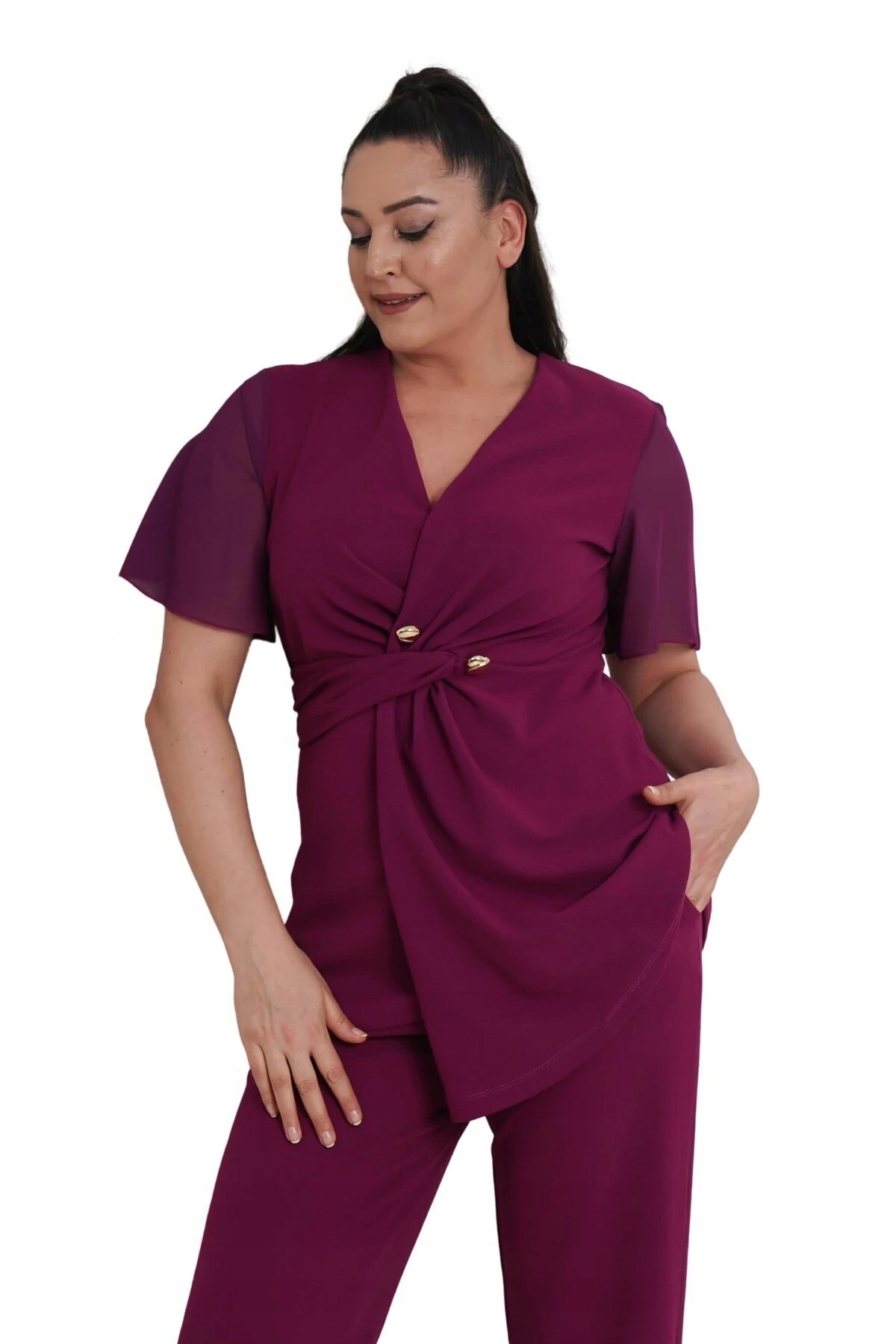 Dámský Komplet S Volánem Na Tričku Fialový Calm 4XL 5IA* 4XL 5IA