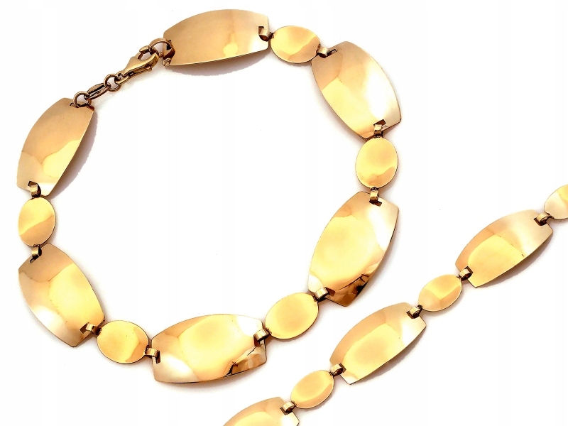 Zlatý elementový náramek 14kt 585 s lesklými obdélníky a ovály 6.24 g