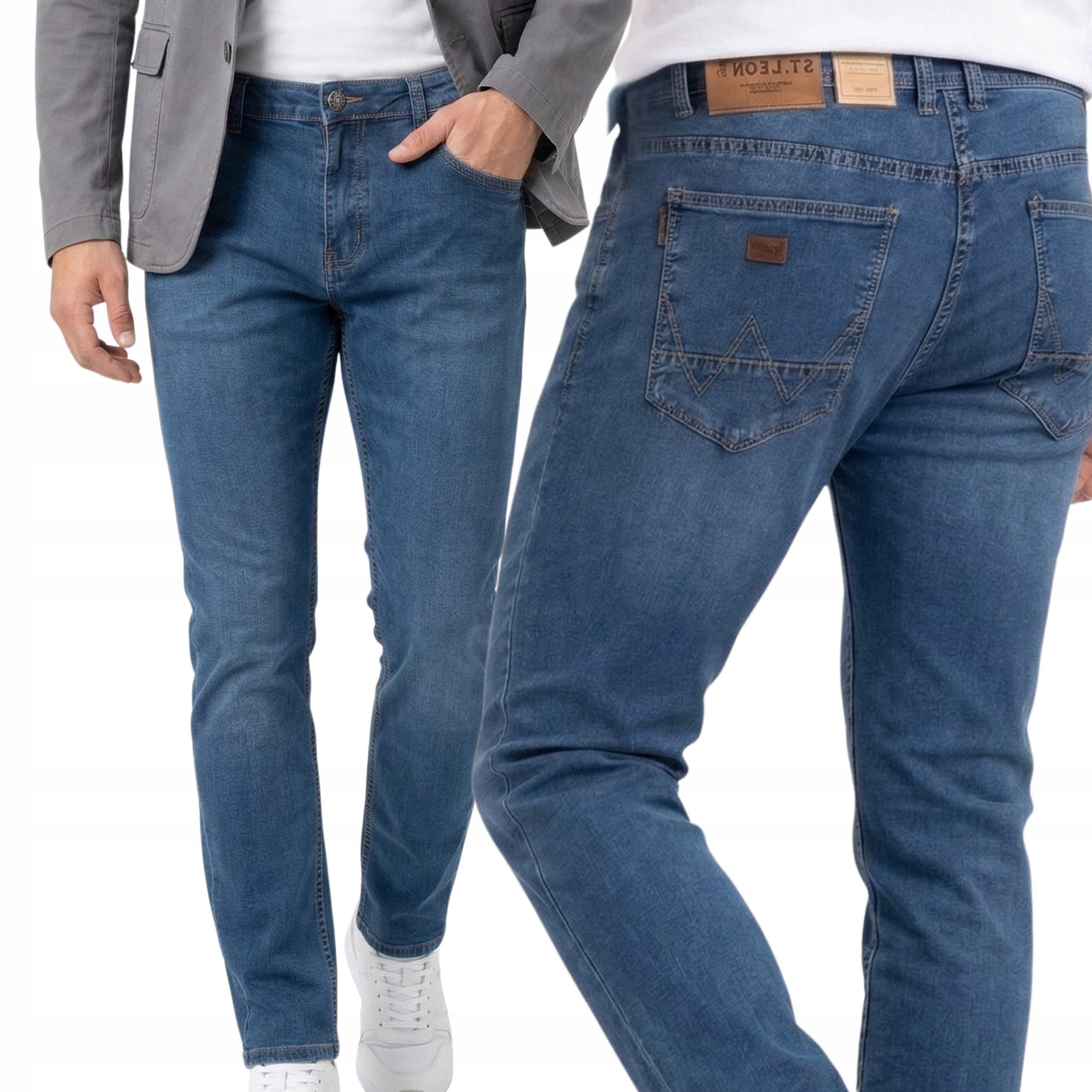 Jeansy męskie Spodnie z kieszeniami Niebieskie Prosty krój 92-96 cm W35 L30