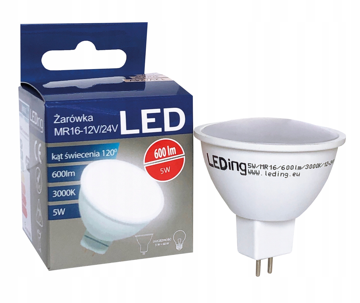 

Żarówka Halogen Led 5W 600lm MR16 120lm/W 3000K