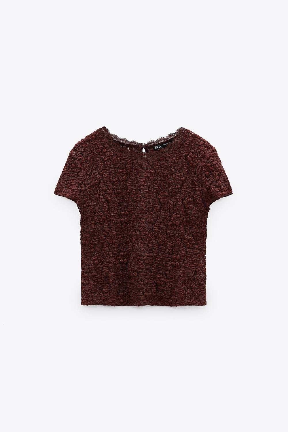 

Bluzka Zara Brown Top damska krótka koronka r. S