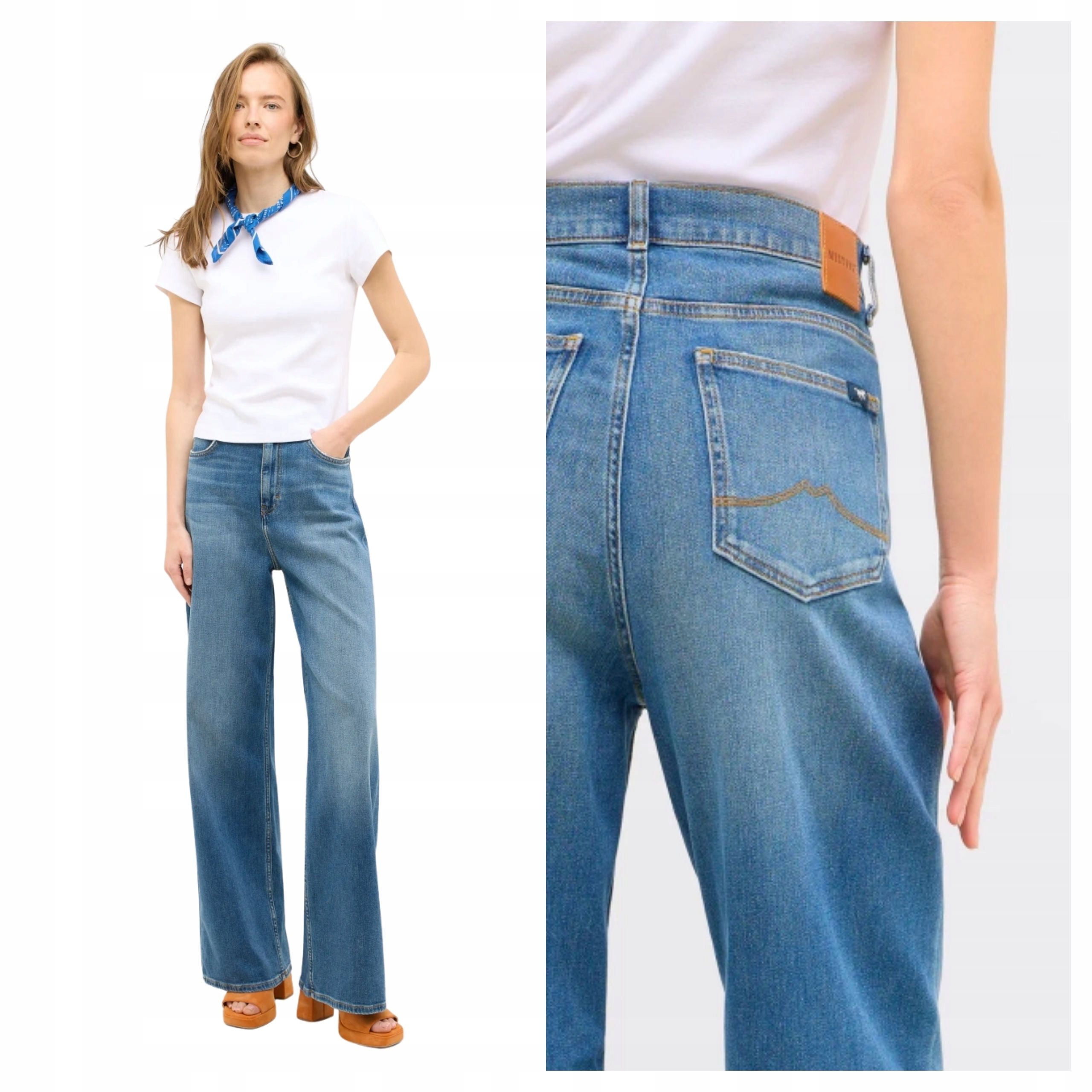Dámské kalhoty Mustang Luise Wide Jeans Modré Denim Blue W28 L32