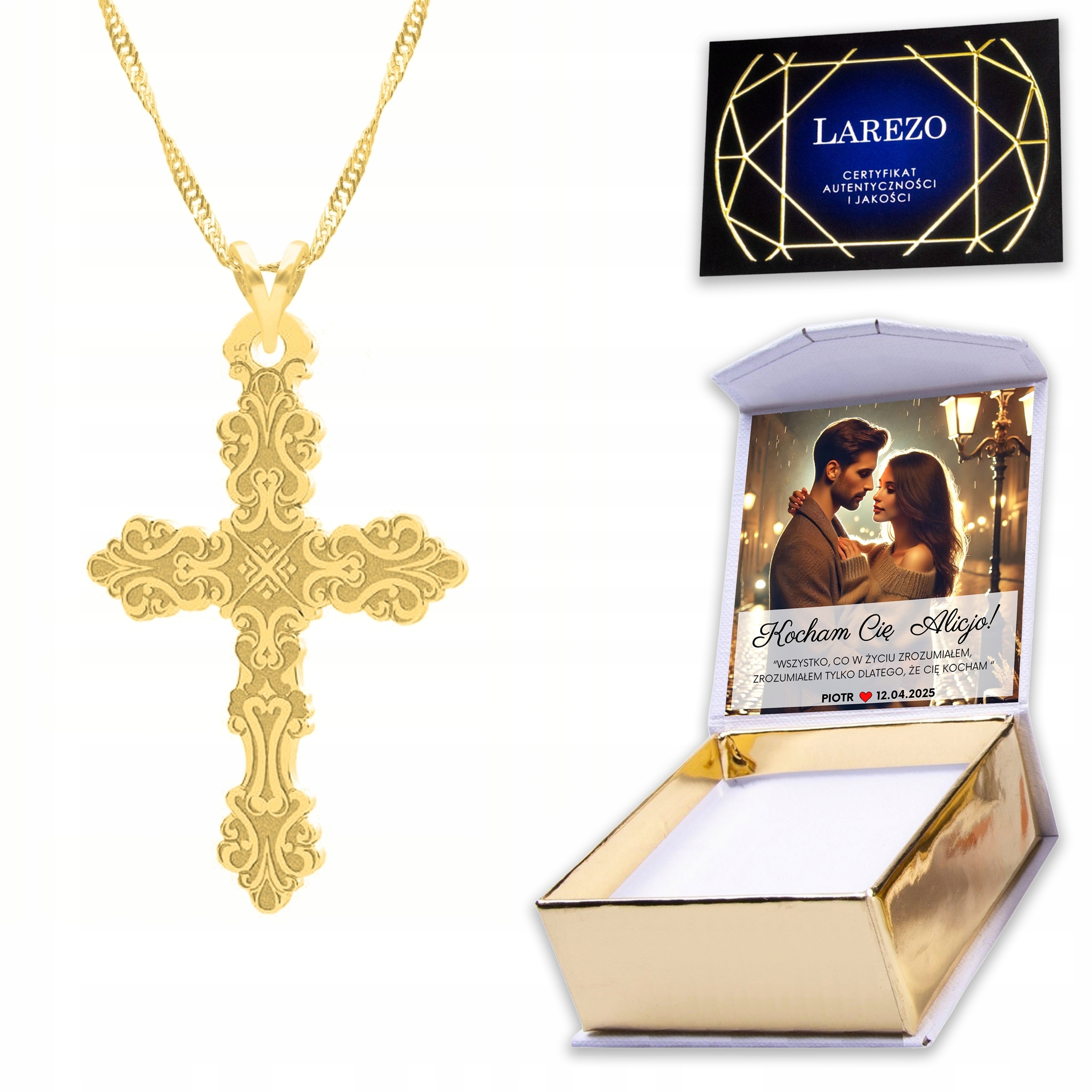 Zlatý náhrdelník 925 Křížek kříž s křížkem Potisk