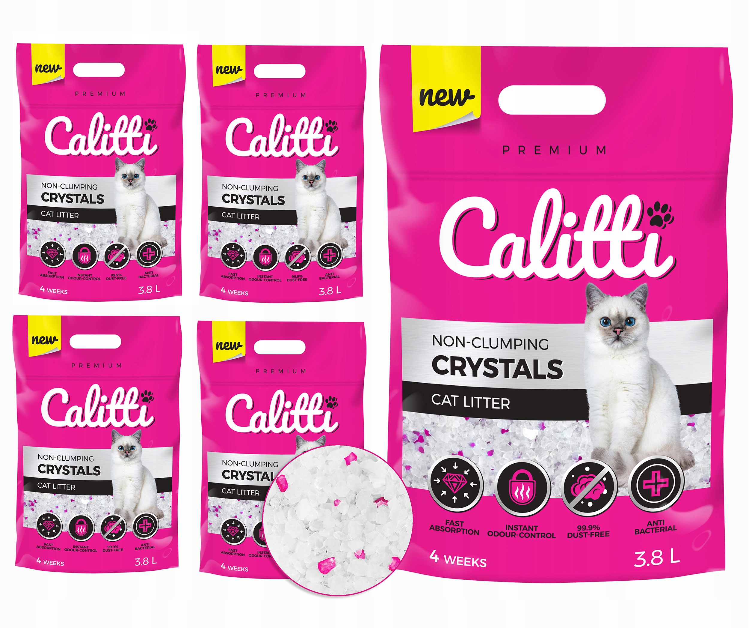 Levně Calitti savý silikonový štěrk pro kočky 5 x 3,8 l