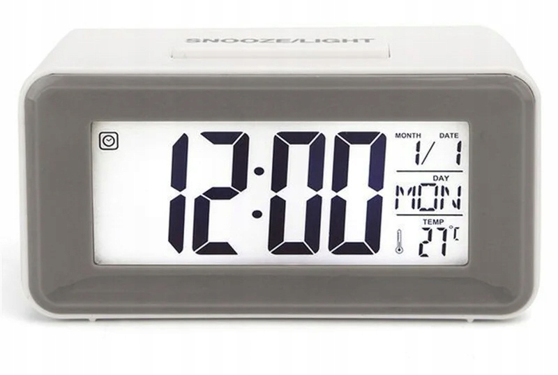 ZEGAR BUDZIK CYFROWY LCD TERMOMETR TIMER STEROWANY GŁOSEM BIAŁY
