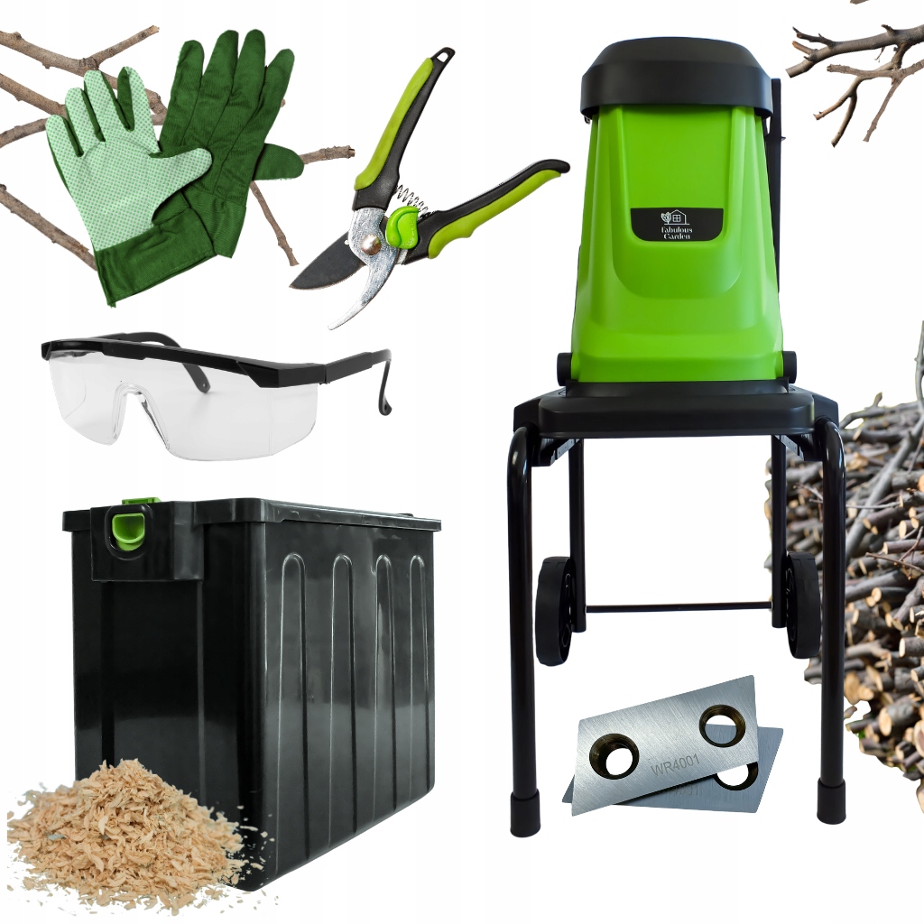 drtič na větve 3000W nožový 45mm 50L další nože bonus