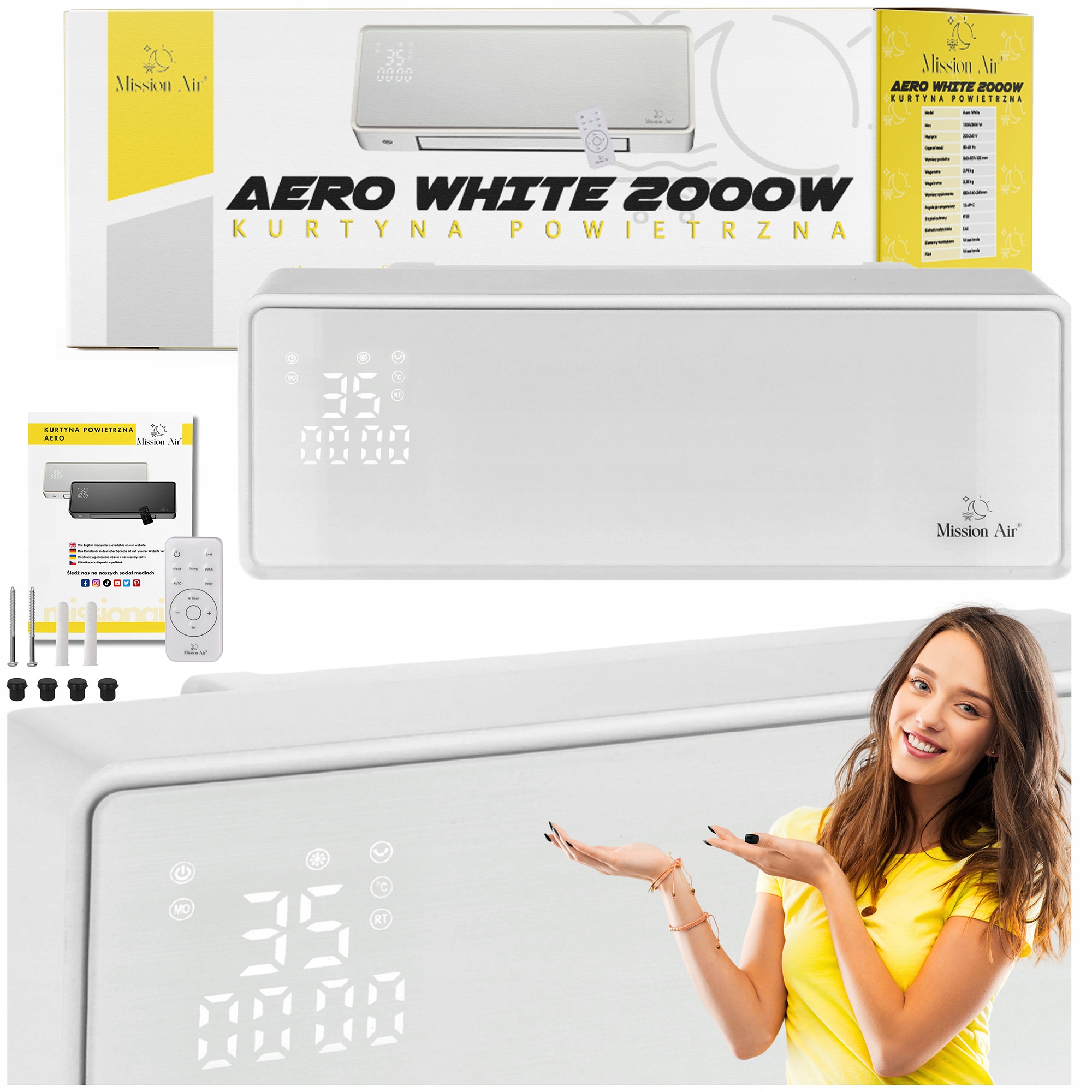 Vzduchová Clona energeticky úsporný elektrický ohřívač Dálkové Ovládání Časovač 2000W