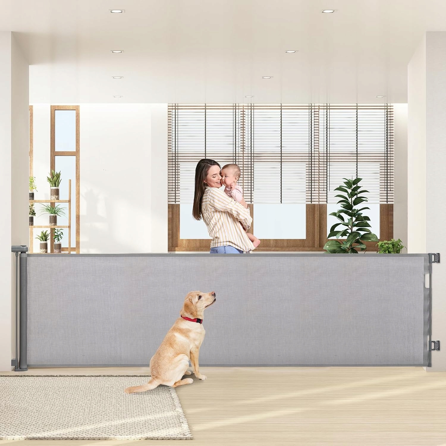 HollyHOME Výsuvná zábrana na schodisko 300 cm, veľmi široká, šedá