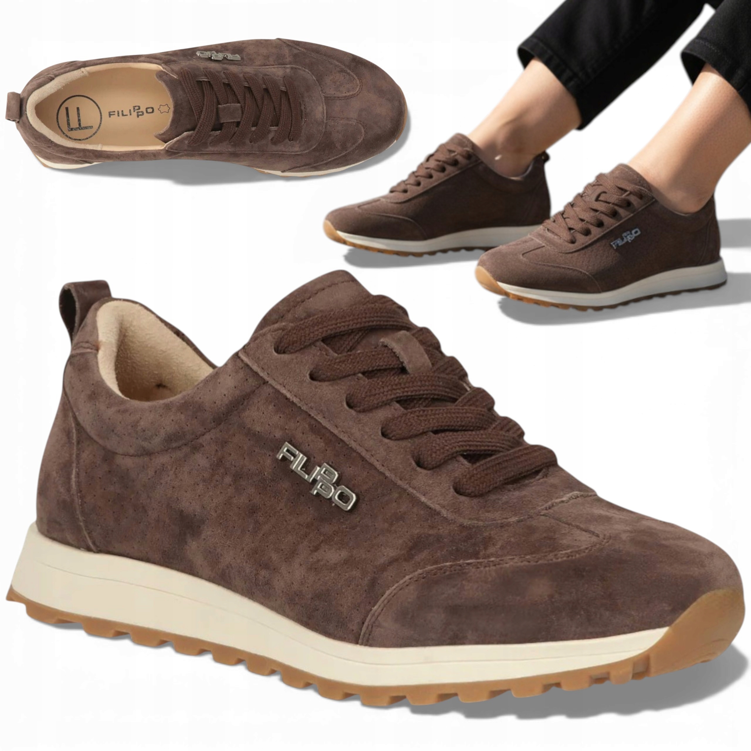 36 Filippo Sportovní obuv z přírodní kůže, vázaná, plochá, semišová, letní