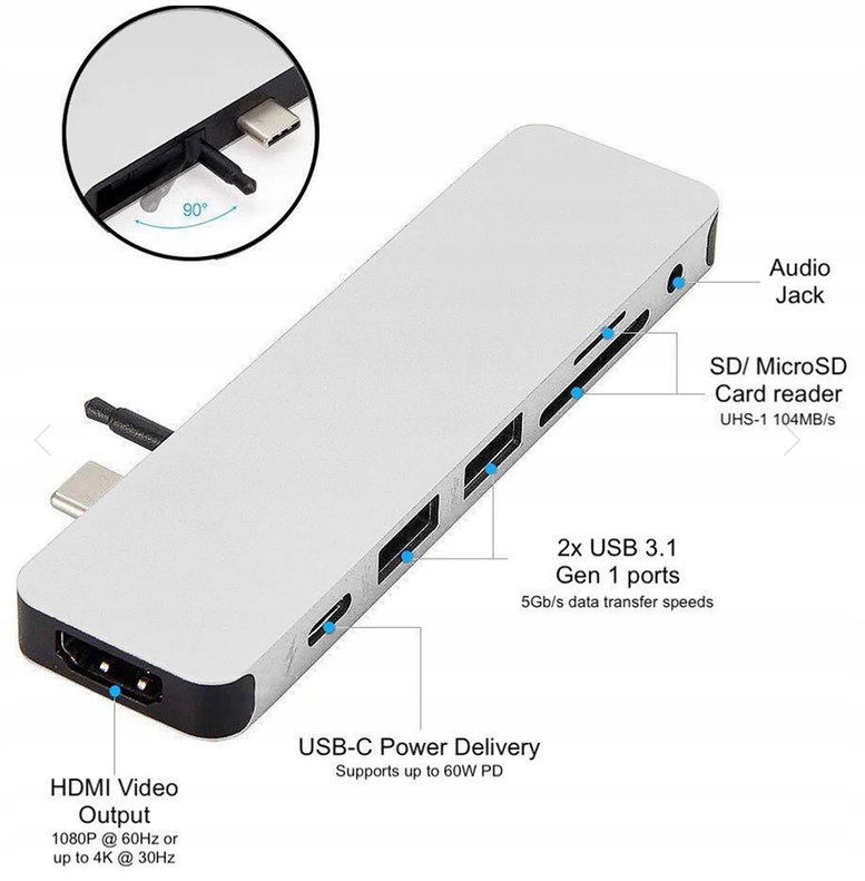 HyperDrive SOLO Hub USB-C dla MacBook PC Laptopów Kod producenta GN21D