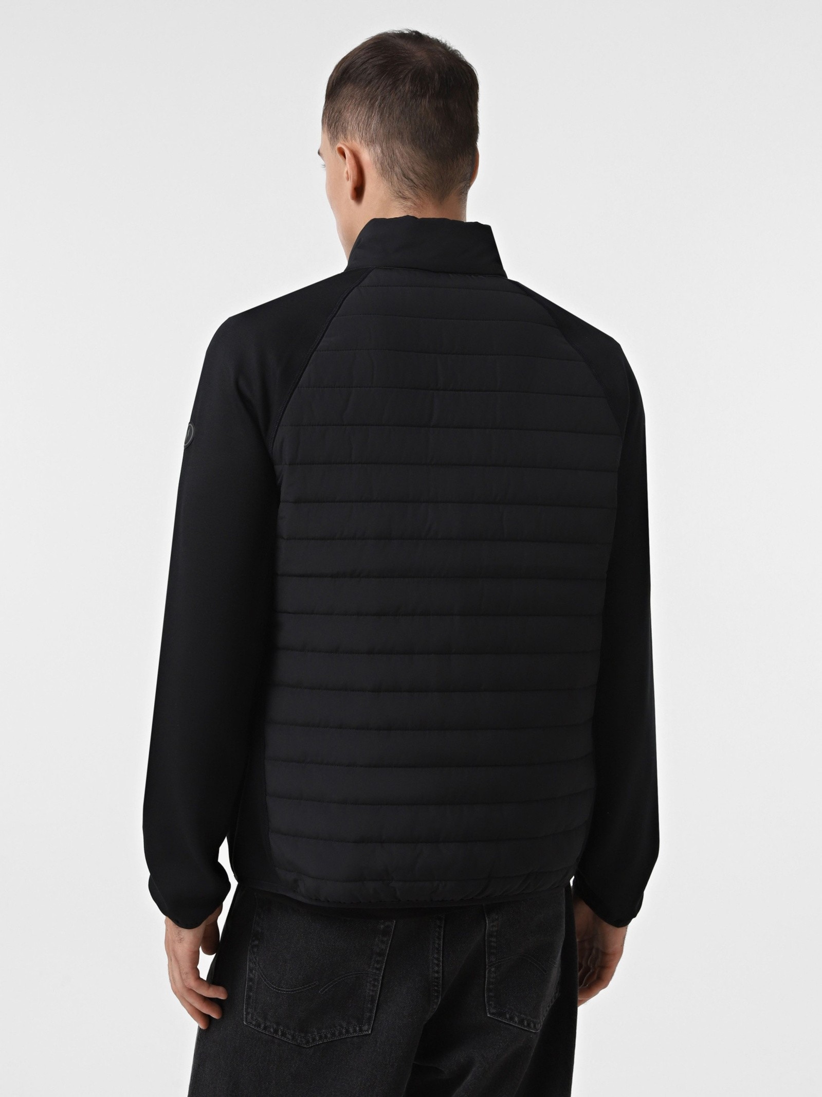 Pánská bunda Skechers Hoodless Hoodie Hybrid Jacket černá JA141 Blk