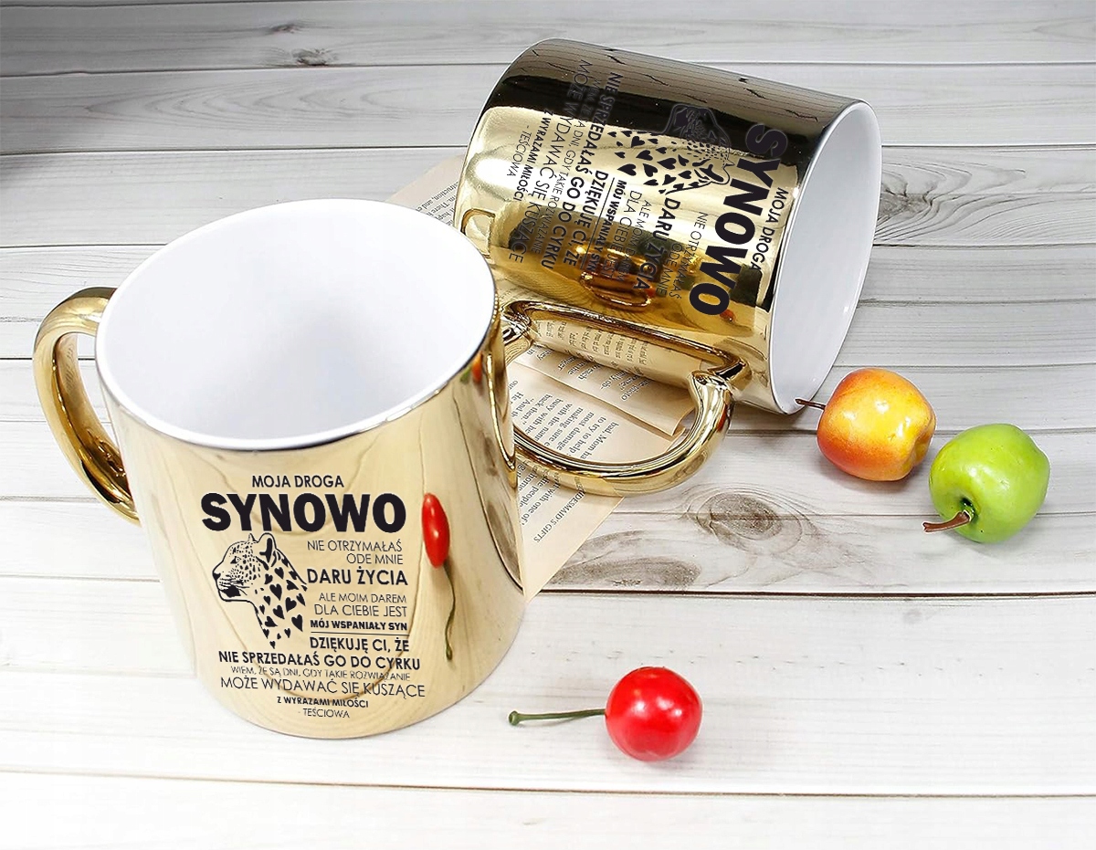 KUBEK ZŁOTY LUSTRZANY ELEGANCKI STYLOWY DLA SYNOWEJ PREZENT NA URODZINY EAN (GTIN) 5904959836282