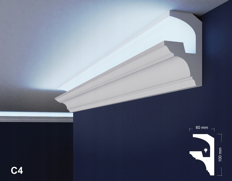 Gzyms oświetleniowy,listwa przysufitowa led gzyms Szerokość 60 mm