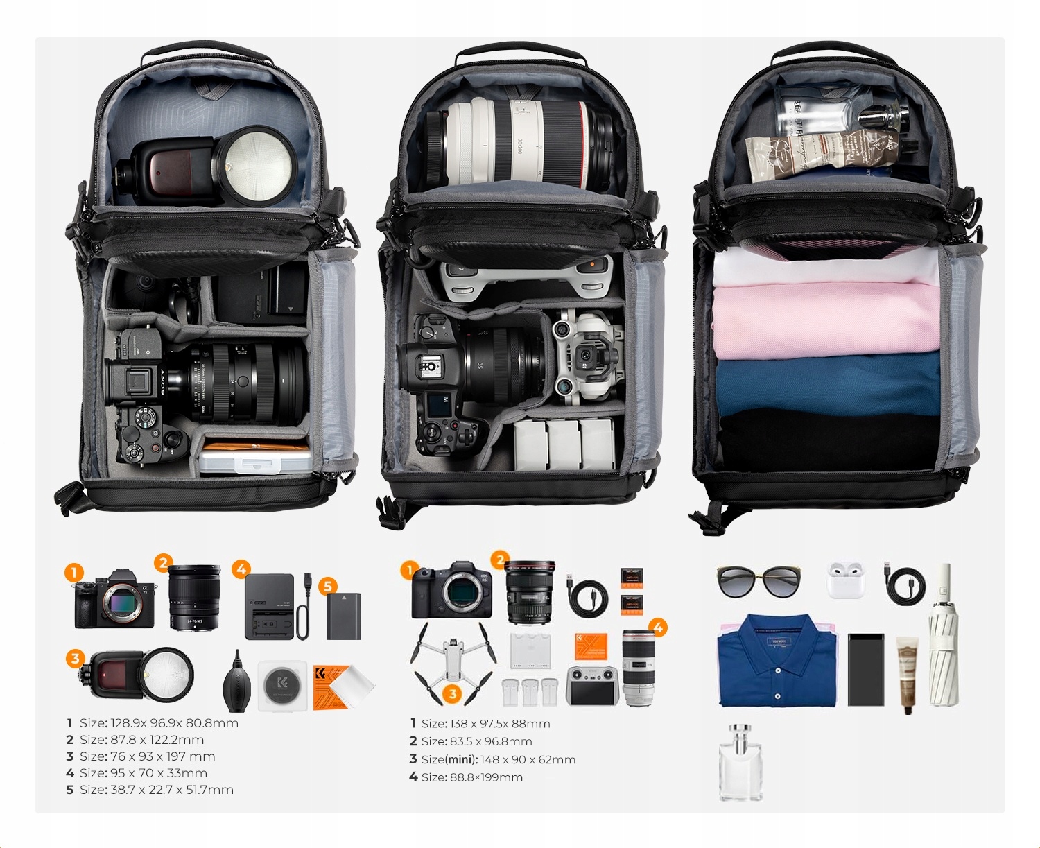 K&F CONCEPT Wodoodporna Torba Na Aparat Czarna Z Pokrowcem Na Deszcz — miniatura 12