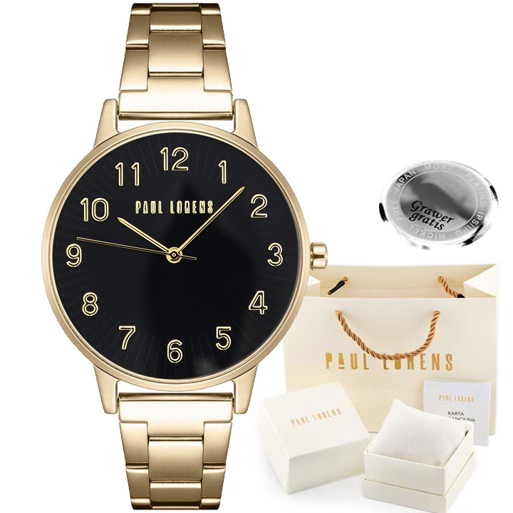 Dámské hodinky Paul Lorens Varese zlaté s černým ciferníkem a ELEGANTNÍmi číslicemi
