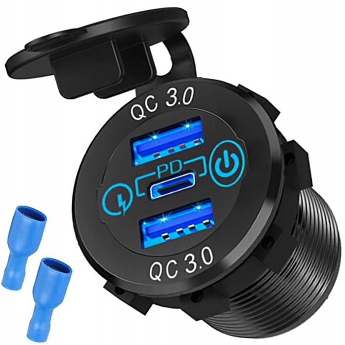 GNIAZDO USB-C + 2x USB - SZYBKIE ŁADOWANIE - PD QC