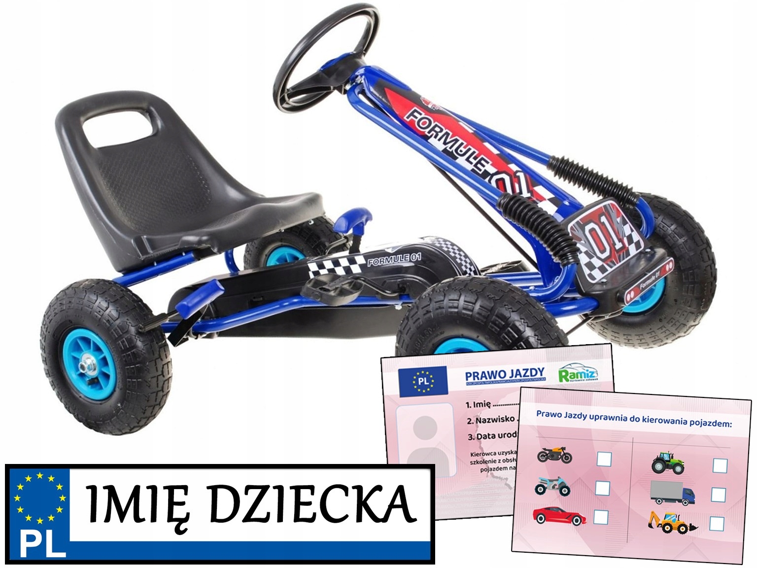 wytrzymały GOKART Formuła 01 stabilny pojazd na pedały + ręczny hamulec Szerokość pojazdu 60 cm