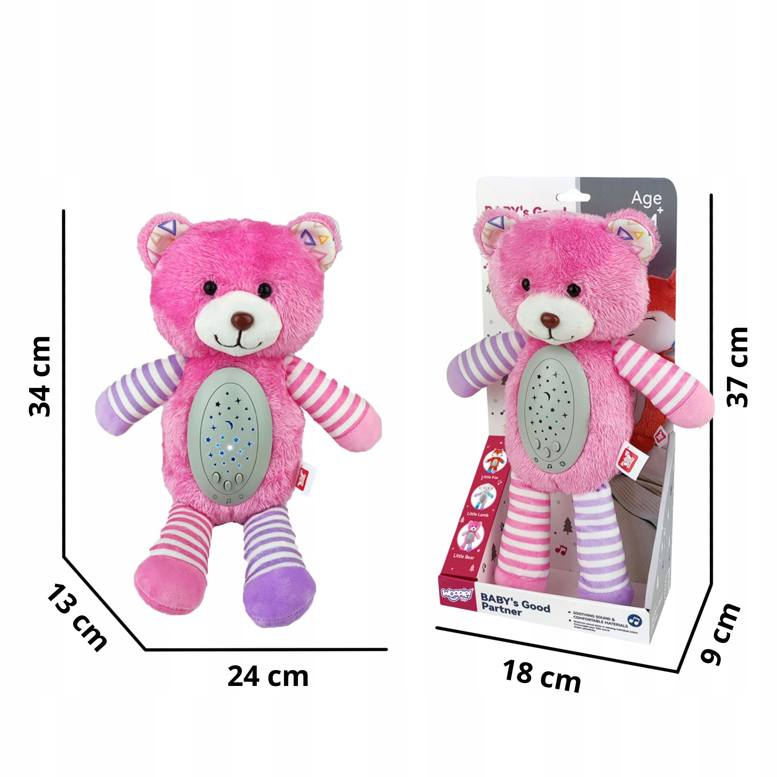 MIŚ PRZYTULANKA USYPIACZ PROJEKOR 2w1 RÓŻOWY 10 KOŁYSANEK WOOPIE BABY Minimalny wiek dziecka 0