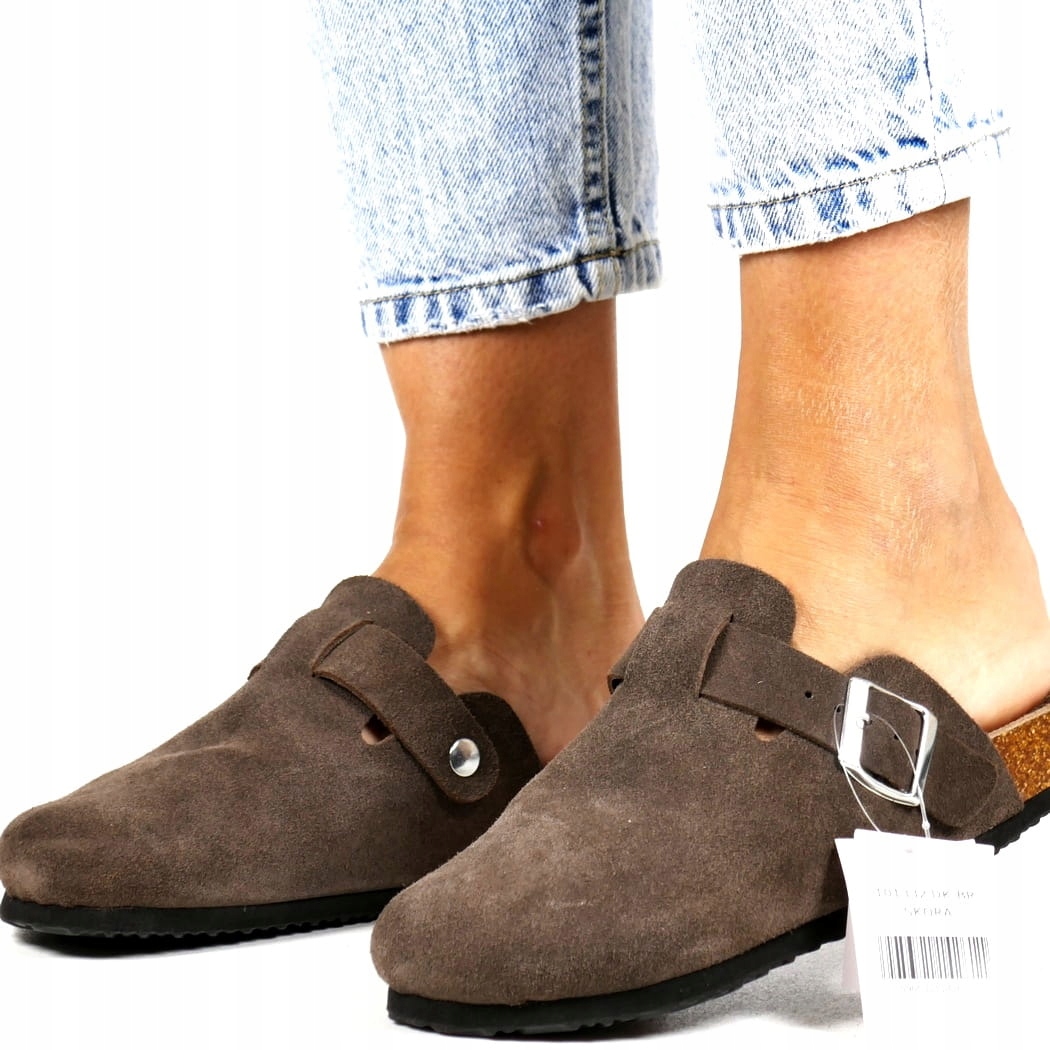 Dámské Nazouváky Kožené Pantofle Tmavě Hnědé, Plné Přední Části, 38