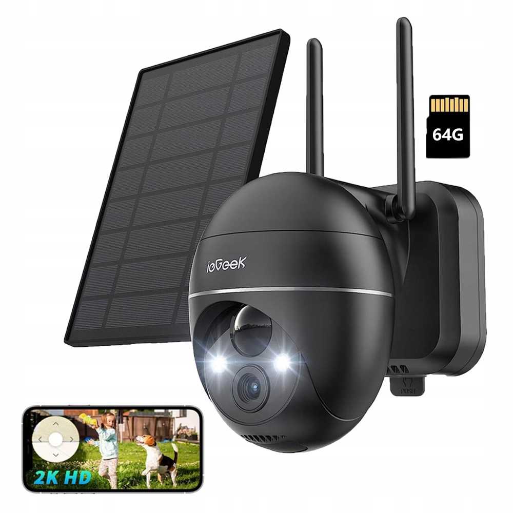 Solární Wifi Ip Kamera Venkovní 3MP Ptz Otočná IP65 Ptz s 64G kartou