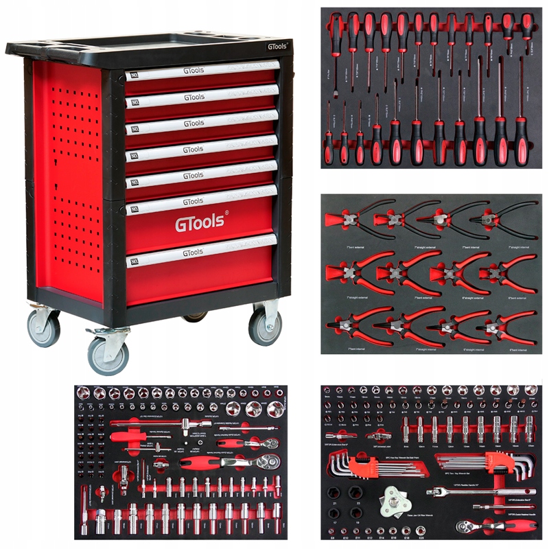 Візок для інструментів + 206 інструментів GTOOLS GT-206