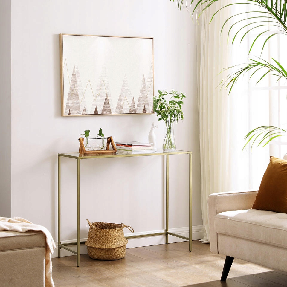 KONSOLA SZKLANA ZŁOTA STOLIK DO SALONU PRZEDPOKOJU PÓŁKA WĄSKA STOLIK Wykończenie matowe