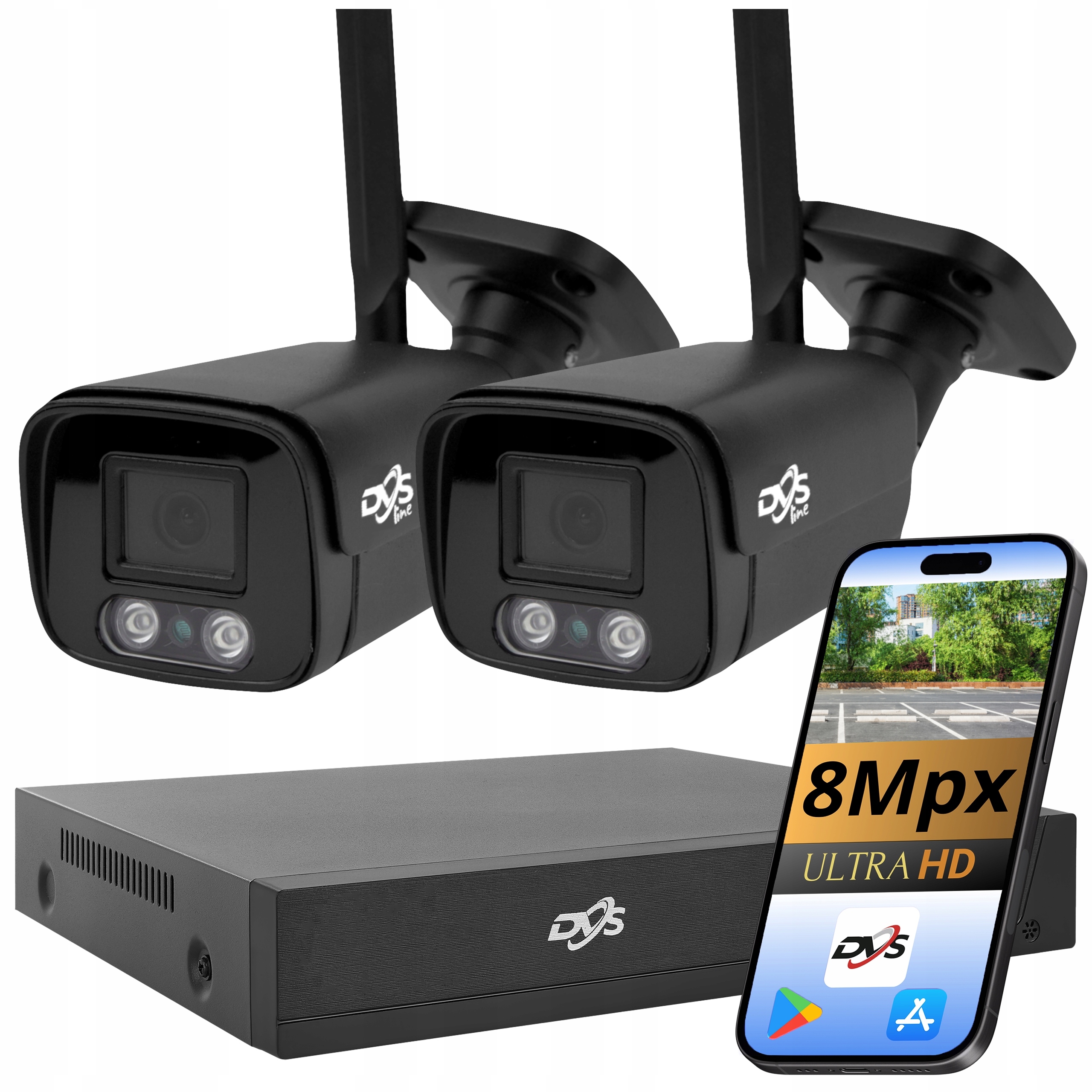 Sada 2 Čiernych Wifi Kamer 4K 8Mpx Na Monitorovanie Kamery Vonkajšia Tuba