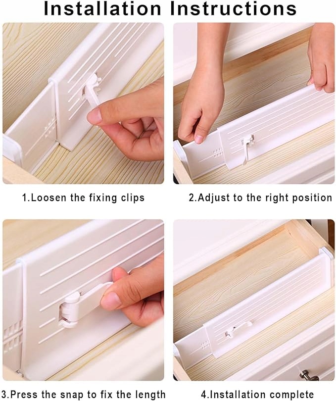 8 x REGULOWANY ORGANIZER DO SZUFLAD, Przegródka do szuflad, Separator Długość 52 cm