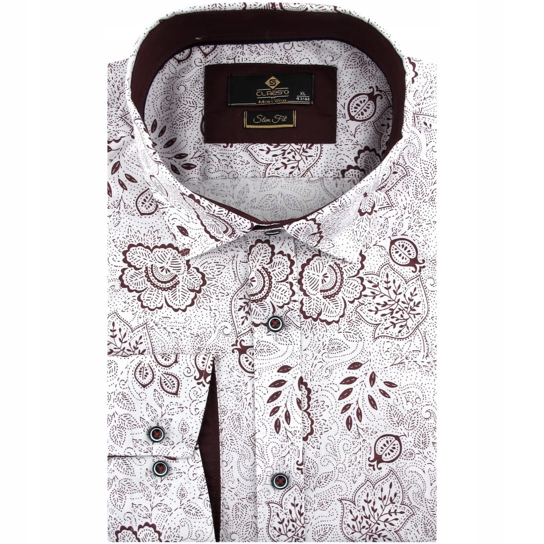 Koszula Męska Wizytowa do garnituru biała w kwiatki Slim Fit H183