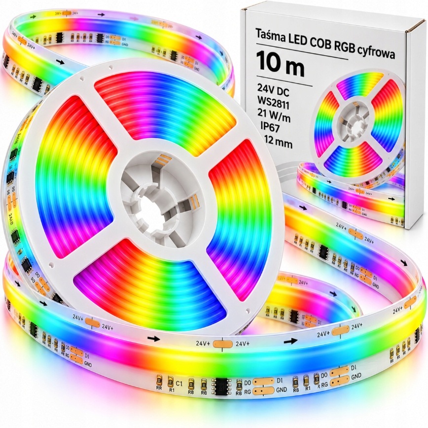 Vodotěsná Led páska Cob Rgb 10 m WS2811 24V IP67 21W/m 720 LED/m digitální