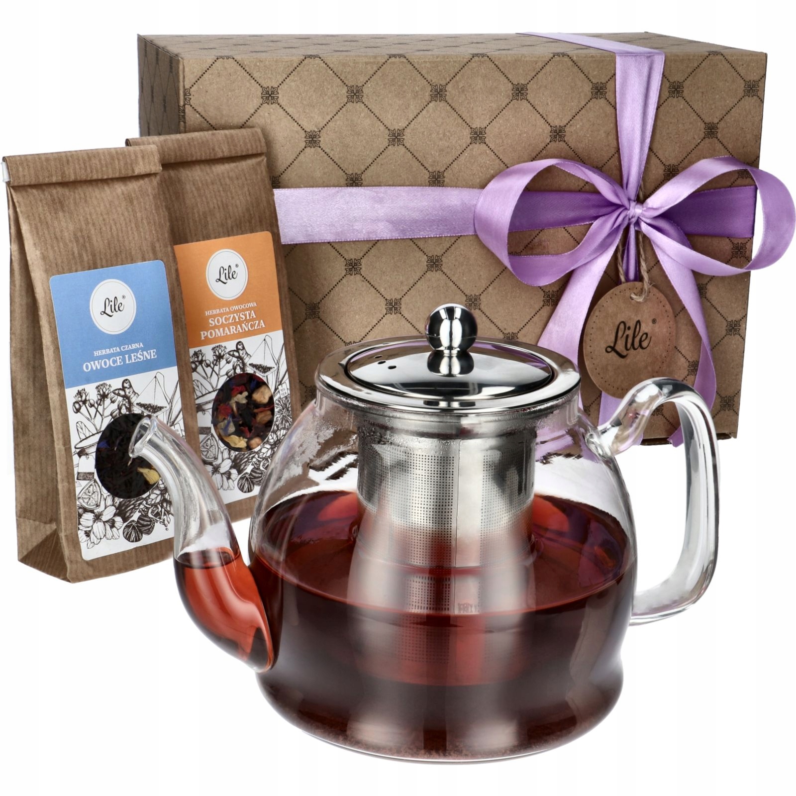 Skleněná konvice na čaj, sada čajů pro babičku