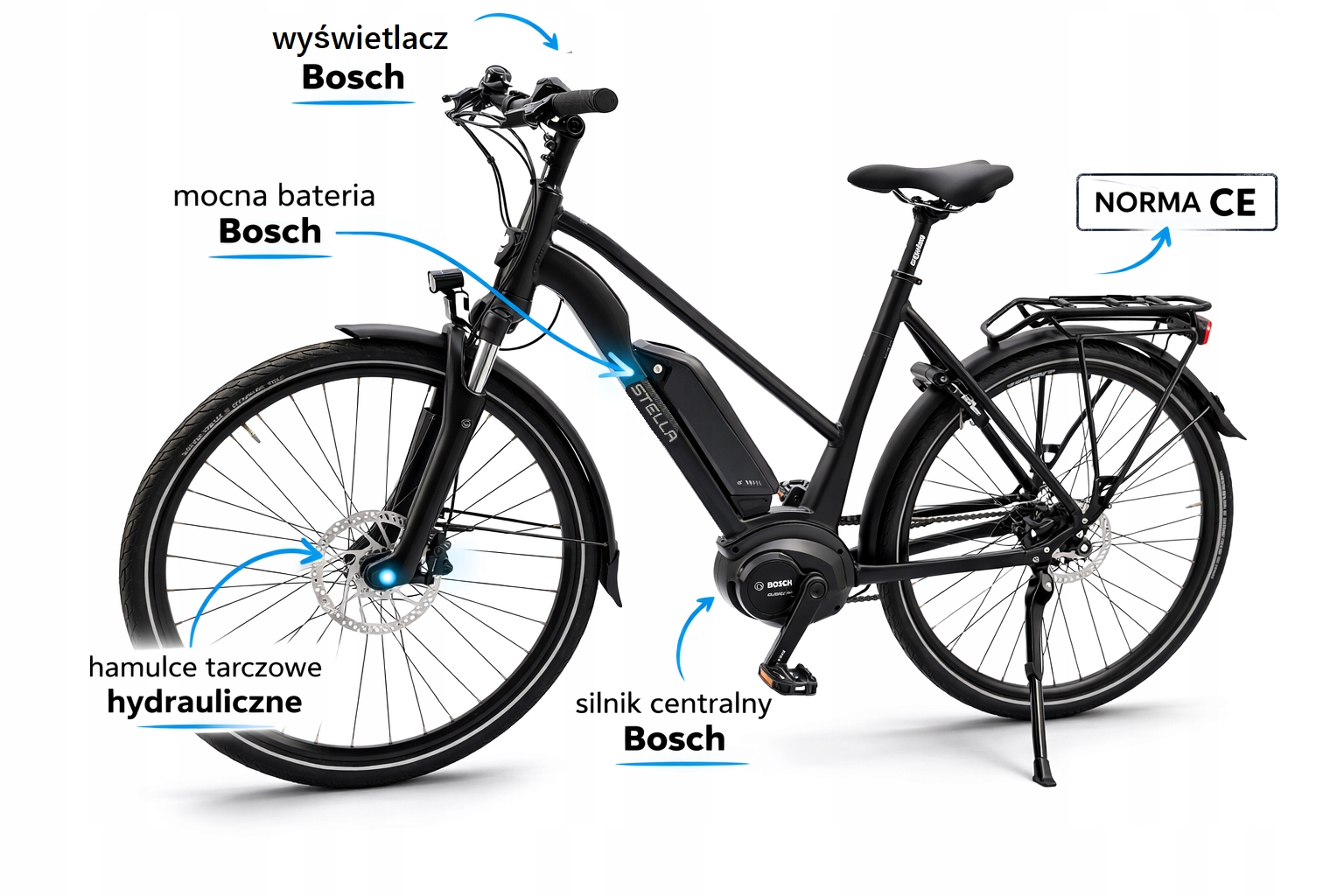 Rower Elektryczny 28" Trekkingowy zasięg 120 Km Damski Męski osprzęt Bosch