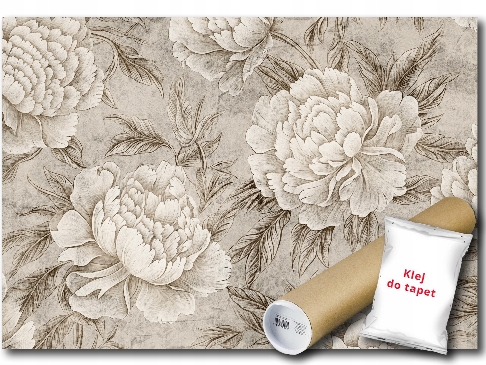 Vinylová Fototapeta Kvety Grafika Kresba Pivonky Retro Vintage 208x146