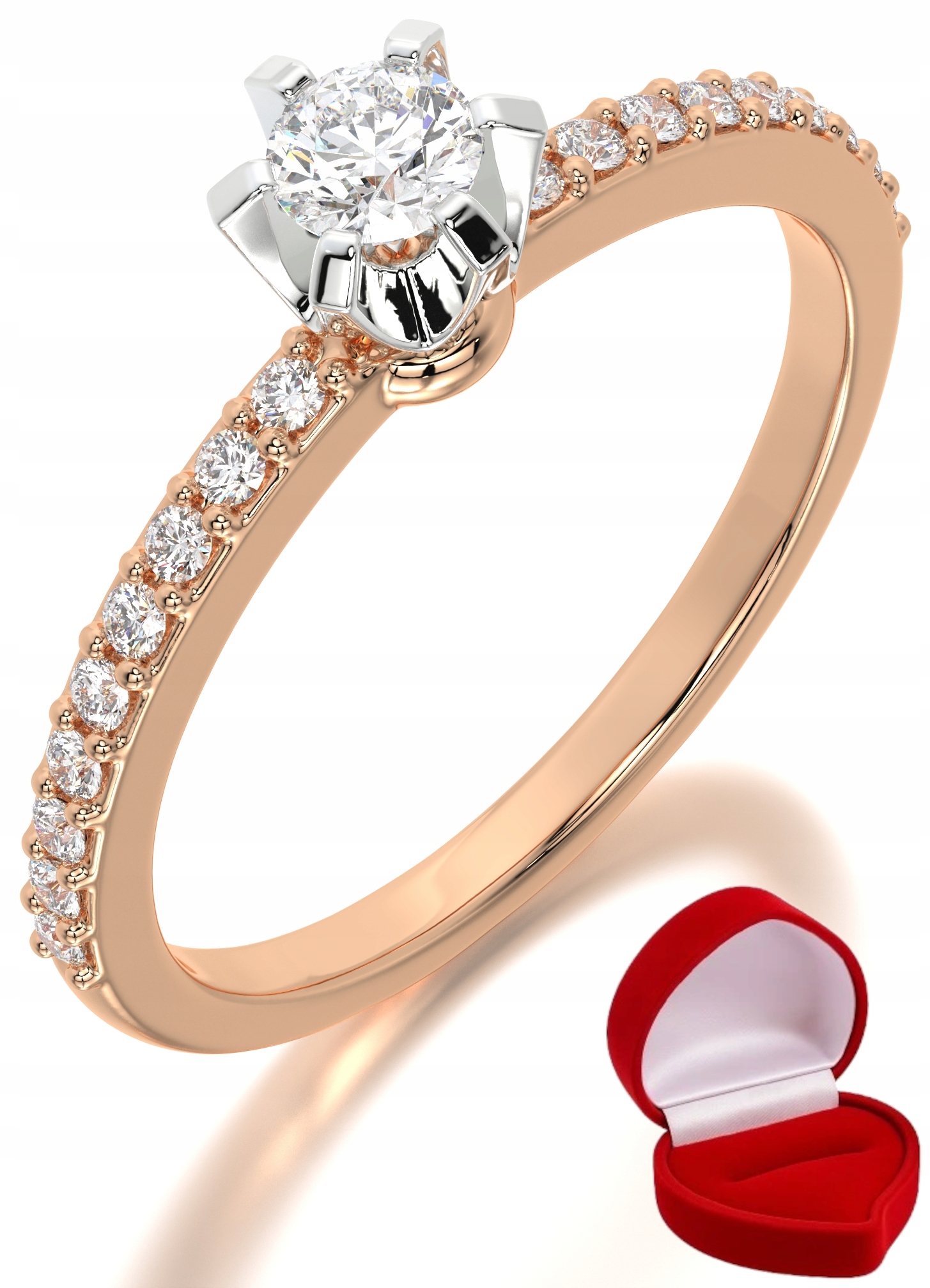 Zlatý Zásnubní Prstýnek 585 14k Briliant Lab 0,14 ct Růžové Zlato R27