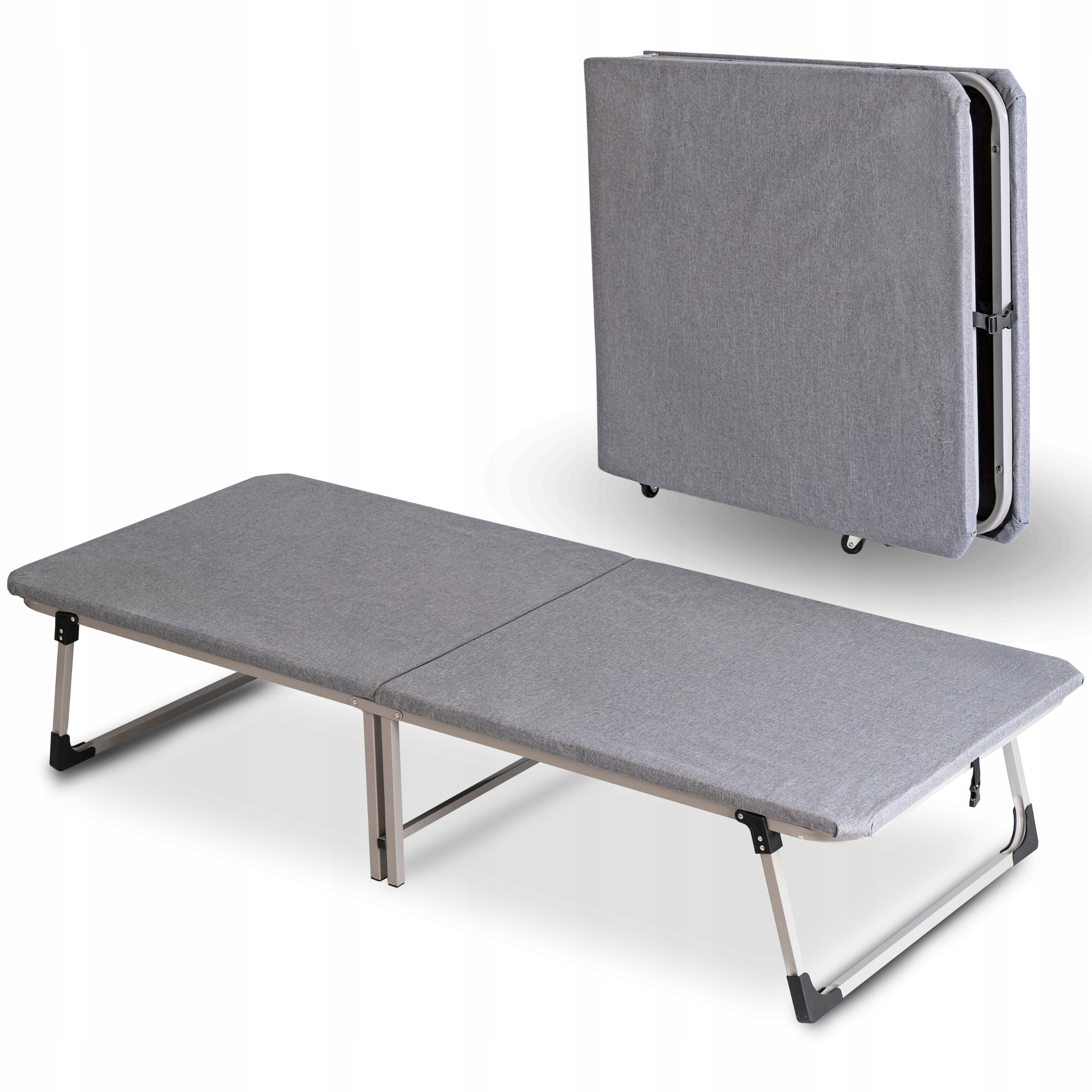 Łóżko Polowe Rozkładane Turystyczne Składane Z Materacem Szare VERITAS