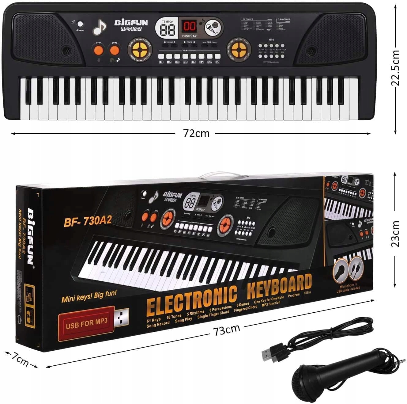 Keyboard pianinko Organki z mikrofonem i kablem USB BIGFUN BF-730A2
